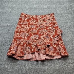 Veronica Beard Skirt Womens 6 Brown Floral Ruffle Hem Mini